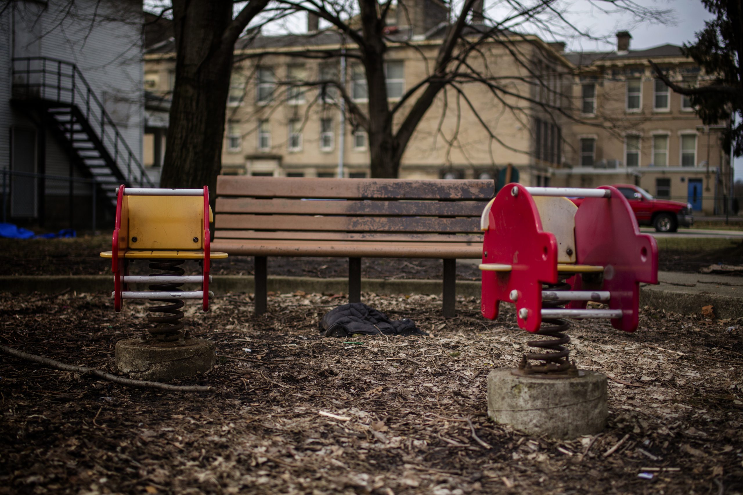 a bench on a playground