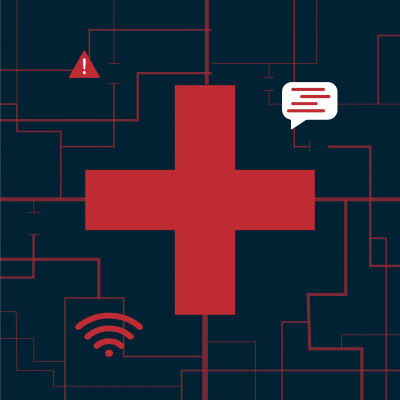 A graphic that has lines, a text symbol, a wifi symbol, and a medical cross