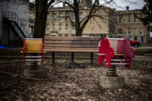 a bench on a playground