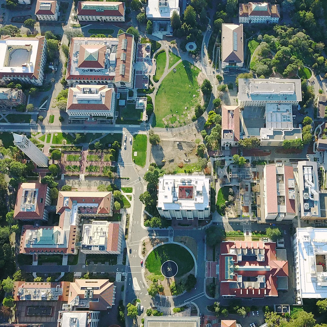 Drone photo of a college campus